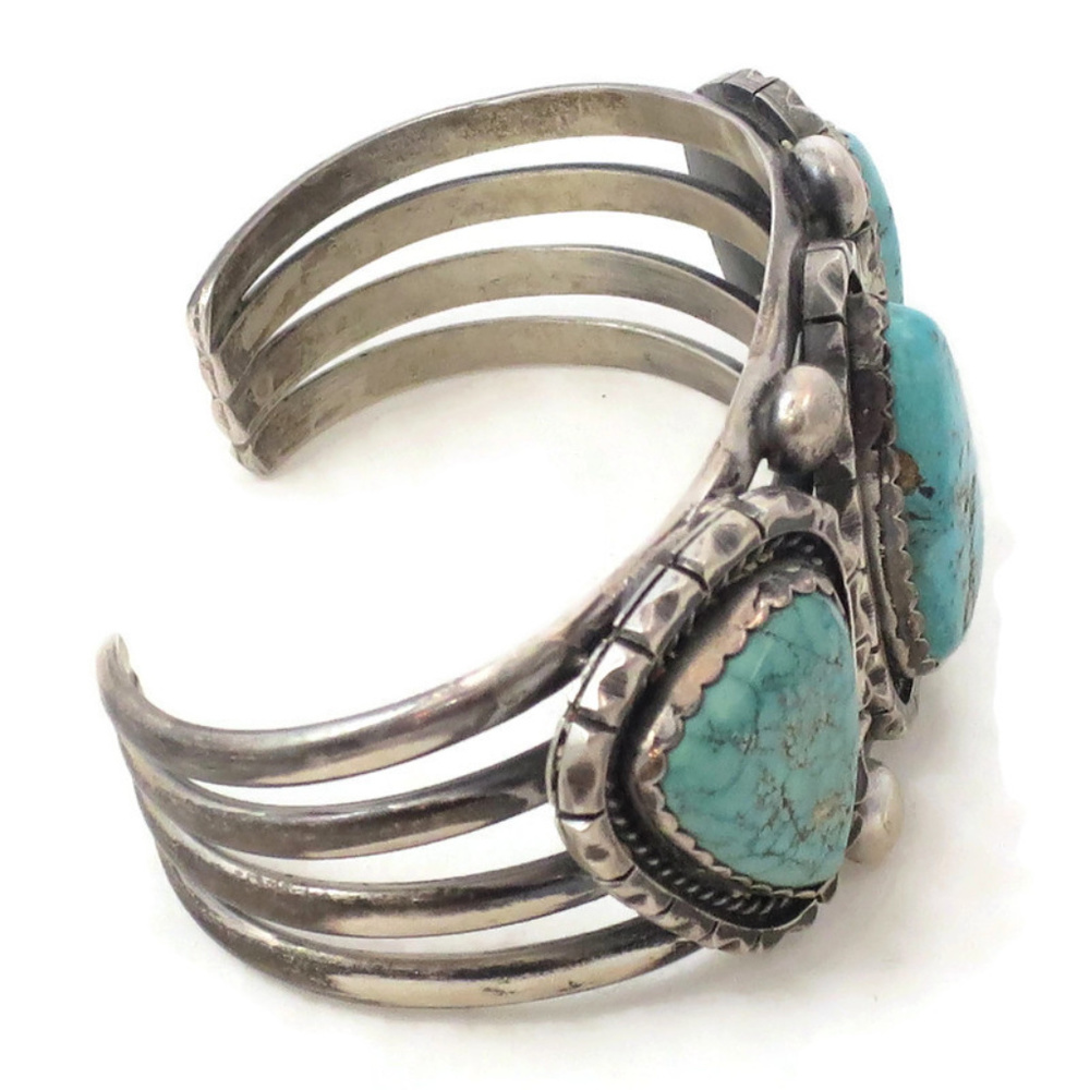 Herman Smith Navajo Sterling and Turquoise Cuff - Picture 5 of 8